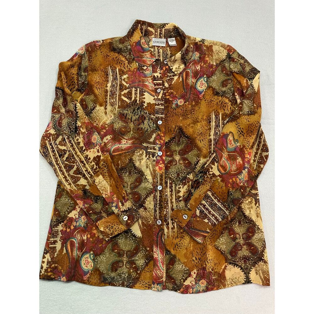 Vintage Chico’s 100% Silk Paisley Blouse Multicolor Semi Sheer Size 1 (Medium) - Picture 6 of 9